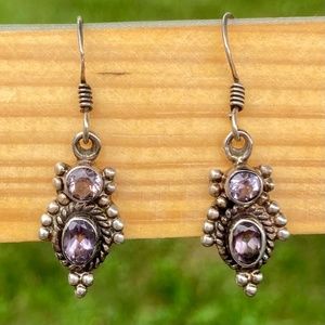 Amethyst Boho Dangling Hook 925 Sterling Silver Earrings NWOT